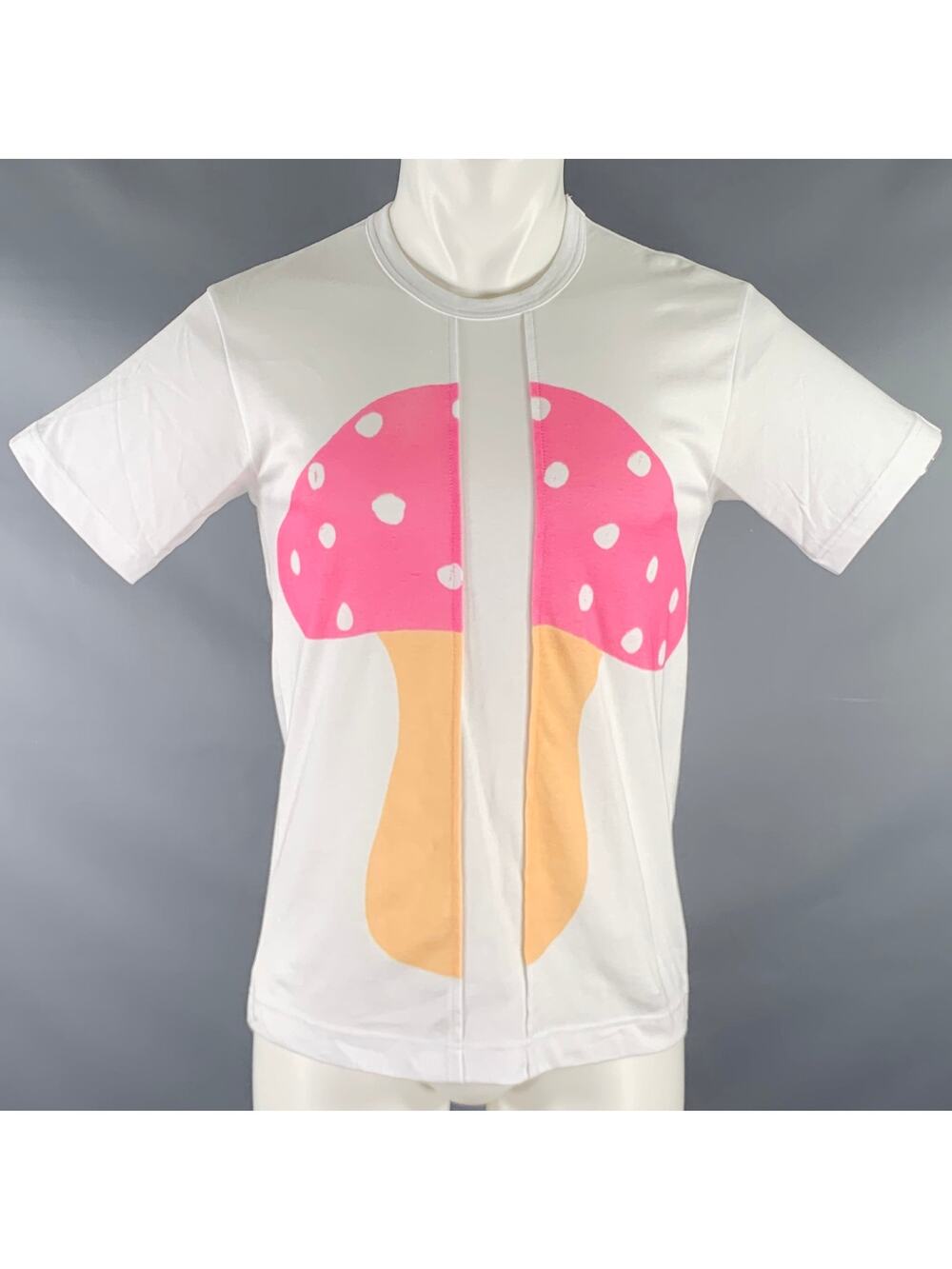 COMME des GARCONS SHIRT Size S White Pink Mushroom Cotton Crew Neck T-shirt